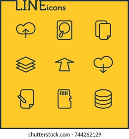 Vector Illustration Of 9 Memory Icons. Editable Pack Of Layer, Cloud, Upward And Other Elements.
