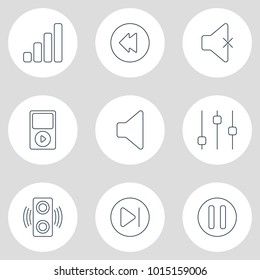 Vector illustration of 9 music icons line style. Editable set of stabilizer, reversing, lag and other icon elements.
