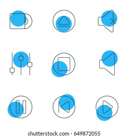 Vector Illustration Of 9 Music Icons. Editable Pack Of Compact Disk, Speaker, Preceding And Other Elements.
