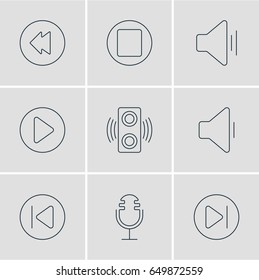 Vector Illustration Of 9 Music Icons. Editable Pack Of Subsequent, Amplifier, Preceding And Other Elements.