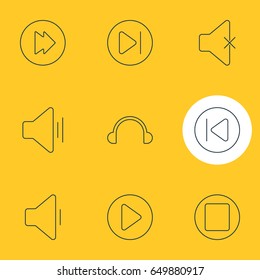 Vector Illustration Of 9 Music Icons. Editable Pack Of Subsequent, Preceding, Pause And Other Elements.