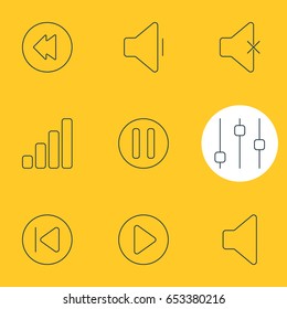 Vector Illustration Of 9 Music Icons. Editable Pack Of playback, Start, play forward And Other Elements.