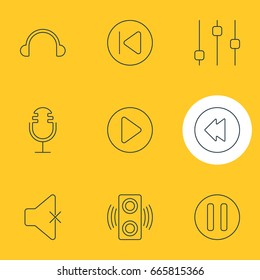 Vector Illustration Of 9 Music Icons. Editable Pack Of Soundless, Mike, Lag And Other Elements.