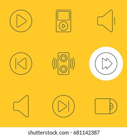Vector Illustration Of 9 Music Icons. Editable Pack Of Speaker, Subsequent, Amplifier And Other Elements.
