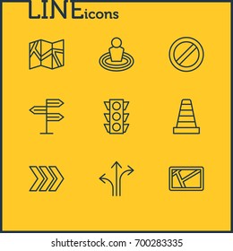 Vector Illustration Of 9 Navigation Icons. Editable Pack Of Signpost, Paper Geography, Guidepost And Other Elements.