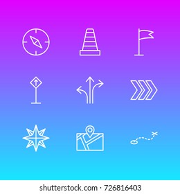 Vector Illustration Of 9 Navigation Icons. Editable Pack Of Path, Caution, Pennant And Other Elements.