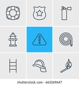 Vector Illustration Of 9 Necessity Icons. Editable Pack Of Badge, Safety, Hosepipe And Other Elements.