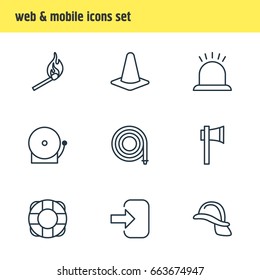 Vector Illustration Of 9 Necessity Icons. Editable Pack Of Hosepipe, Alarm, Ax And Other Elements.