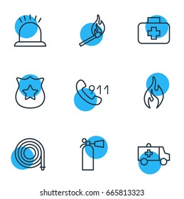 Vector Illustration Of 9 Necessity Icons. Editable Pack Of Burn, Badge, Alarm And Other Elements.