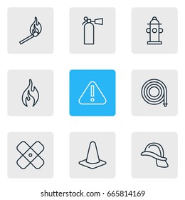 Vector Illustration Of 9 Necessity Icons. Editable Pack Of Exclamation, Hosepipe, Taper And Other Elements.