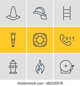 Vector Illustration Of 9 Necessity Icons. Editable Pack Of Lifesaver, Taper, Burn And Other Elements.