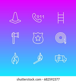 Vector Illustration Of 9 Necessity Icons. Editable Pack Of Taper, Hosepipe, Stairs And Other Elements.