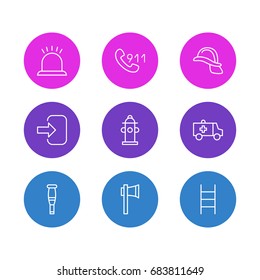 Vector Illustration Of 9 Necessity Icons. Editable Pack Of First-Aid, Stairs, Spike And Other Elements.