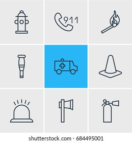 Vector Illustration Of 9 Necessity Icons. Editable Pack Of Hotline, First-Aid, Spike And Other Elements.