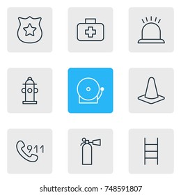 Vector Illustration Of 9 Necessity Icons. Editable Pack Of Safety, Water, Stairs And Other Elements.