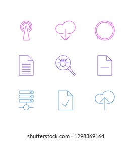 Vector illustration of 9 network icons line style. Editable set of delete document, antenna, cloud download and other icon elements.