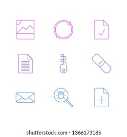 Vector illustration of 9 network icons line style. Editable set of link, add data, mail and other icon elements.
