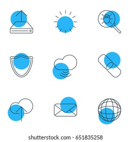 Vector Illustration Of 9 Network Icons. Editable Pack Of Letter, Hdd Sync, World And Other Elements.