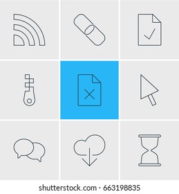 Vector Illustration Of 9 Network Icons. Editable Pack Of Checked Note, Delete Data, Pointer And Other Elements.