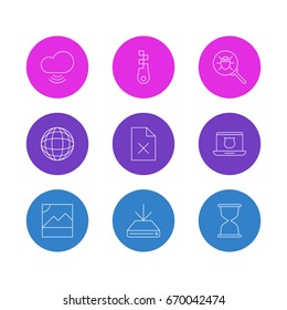 Vector Illustration Of 9 Network Icons. Editable Pack Of Photo, Delete Data, Information Load And Other Elements.