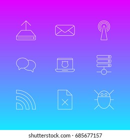 Vector Illustration Of 9 Network Icons. Editable Pack Of Router, Server, Delete Data And Other Elements.