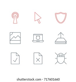 Vector Illustration Of 9 Network Icons. Editable Pack Of Safeguard, Hdd Sync, Delete Data And Other Elements.