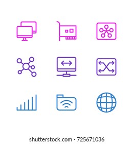 Vector Illustration Of 9 Network Icons. Editable Pack Of Publish, Archive, Router And Other Elements.