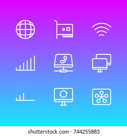 Vector Illustration Of 9 Network Icons. Editable Pack Of Low Connection, Router, Dial And Other Elements.