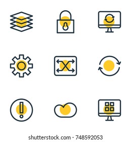 Vector Illustration Of 9 Network Icons. Editable Pack Of Change, Update, Technology And Other Elements.