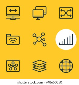 Vector Illustration Of 9 Network Icons. Editable Pack Of Change, Router, Strong And Other Elements.