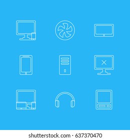 Vector Illustration Of 9 Notebook Icons. Editable Pack Of Phone Near Computer, Mainframe, Access Denied And Other Elements.