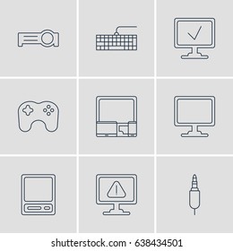 Vector Illustration Of 9 Notebook Icons. Editable Pack Of Gadgets, Online Computer, Input Jack And Other Elements.