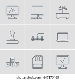 Vector Illustration Of 9 Notebook Icons. Editable Pack Of Router, Keyboard, Qwerty Board And Other Elements.