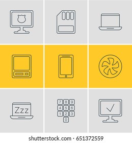 Vector Illustration Of 9 Notebook Icons. Editable Pack Of Pda, Cooler, Notebook And Other Elements.