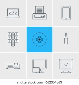 Vector Illustration Of 9 Notebook Icons. Editable Pack Of Presentation, Number Keypad, Laptop And Other Elements.