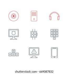 Vector Illustration Of 9 Notebook Icons. Editable Pack Of Smartphone, Number Keypad, Modern Watch And Other Elements.
