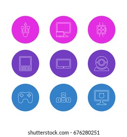 Vector Illustration Of 9 Notebook Icons. Editable Pack Of Keypad, Pda, Tablet And Other Elements.