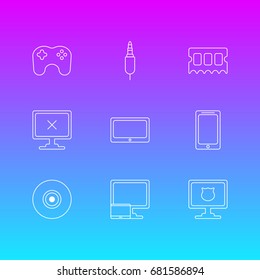 Vector Illustration Of 9 Notebook Icons. Editable Pack Of Access Denied, Objective, Tablet With PC And Other Elements.