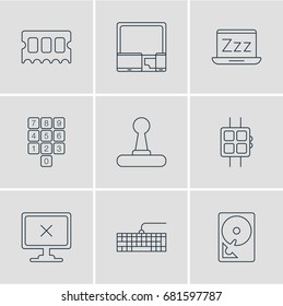 Vector Illustration Of 9 Notebook Icons. Editable Pack Of Access Denied, Modern Watch, Game Controller And Other Elements.