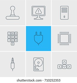 Vector Illustration Of 9 Notebook Icons. Editable Pack Of Number Keypad, Keypad, Game Controller And Other Elements.