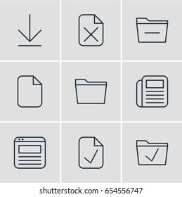 Vector Illustration Of 9 Office Icons. Editable Pack Of Done, Remove, Document And Other Elements.