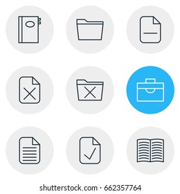 Vector Illustration Of 9 Office Icons. Editable Pack Of Book, Minus, Template And Other Elements.