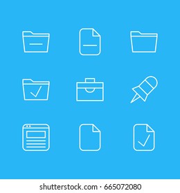 Vector Illustration Of 9 Office Icons. Editable Pack Of Document, Done, Page And Other Elements.