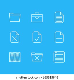 Vector Illustration Of 9 Office Icons. Editable Pack Of Textbook, Remove, Minus And Other Elements.