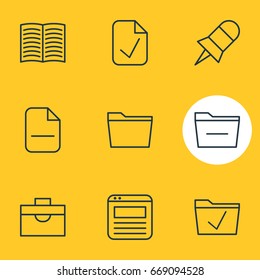 Vector Illustration Of 9 Office Icons. Editable Pack Of Template, Done, Note And Other Elements.