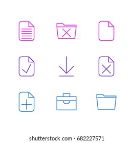 Vector Illustration Of 9 Office Icons. Editable Pack Of Delete, Blank, Remove And Other Elements.