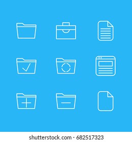 Vector Illustration Of 9 Office Icons. Editable Pack Of Deleting Folder, Loading, Page And Other Elements.