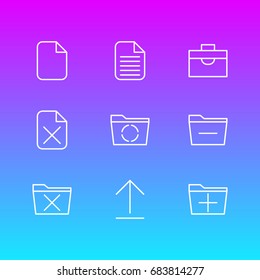 Vector Illustration Of 9 Office Icons. Editable Pack Of Blank, Install, Add And Other Elements.