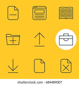 Vector Illustration Of 9 Office Icons. Editable Pack Of Remove, Install, Downloading And Other Elements.