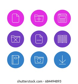 Vector Illustration Of 9 Office Icons. Editable Pack Of Page, Minus, Downloading And Other Elements.